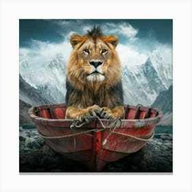 Lion In A Boat Canvas Print