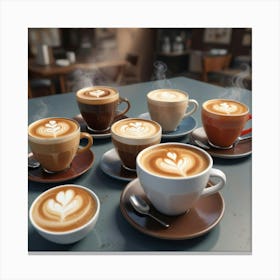 Coffee Cups On A Table Canvas Print