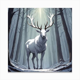 A White Stag In A Fog Forest In Minimalist Style Square Composition 58 Canvas Print