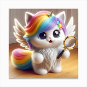 Unicorn Cat With A Magnifying Glass Canvas Print