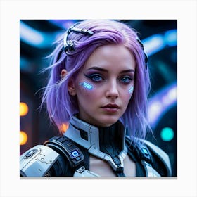 Futuristic Girl With Purple Hair 6 Canvas Print