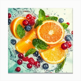 Oranges And Berries In Water Canvas Print