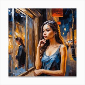 Photo Beautiful Young Woman Looking At The Shop Window At Night 1 Canvas Print