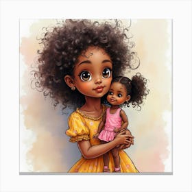 Cute African American Girl With Doll Leinwandbild