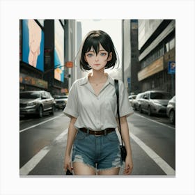 Anime Girl On The Street Canvas Print