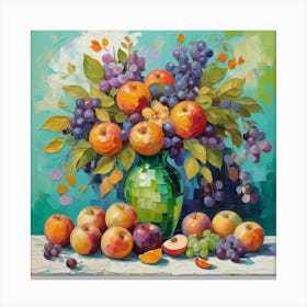 Apples In A Green Vase Canvas Print