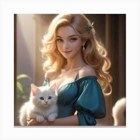 Girl Holding A Cat Canvas Print