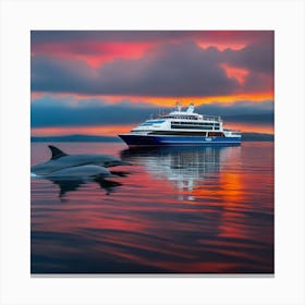 Sunset With Dolphins 1 Canvas Print