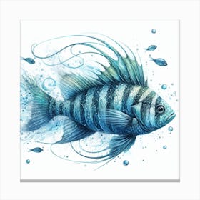 Sea Fish In Motion, Sea Fish Watercolour Art Print 1 Canvas Print