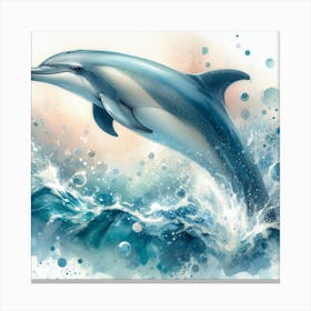 Sea Dolphin In Motion, Sea Dolphin Watercolour Art Print 2 Canvas Print