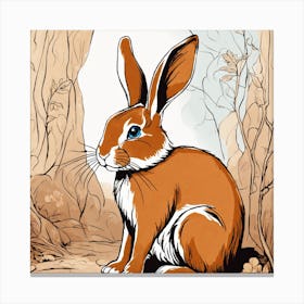 Dreamy Delights: Whimsical Art of a Brown Rabbit with Blue Eyes in its Burrow – A Playful Drawing Style for Children in Color Canvas Print