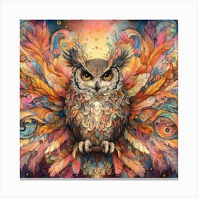 Owl With Feathers Canvas Print