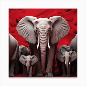 Elephants On Red Background Canvas Print