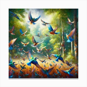 Many birds in forest 2 Canvas Print