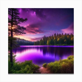 Purple Lake At Night Canvas Print