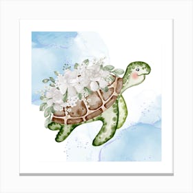 Turtle With Flowers Canvas Print