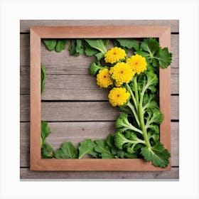 Yellow Flowers In A Wooden Frame Canvas Print