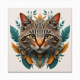 Cat With Leaves Canvas Print