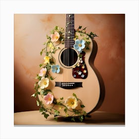 Acoustic Guitar With Flowers Canvas Print