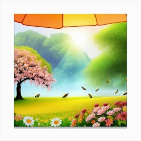 Bees And Flowers Canvas Print