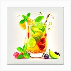 A glass of fruit juice with a straw and a straw in it Canvas Print