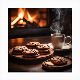 Christmas Cookies In Front Of Fireplace Canvas Print