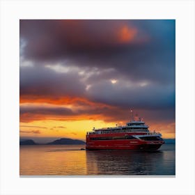 Red Ferry At Sunset 1 Canvas Print