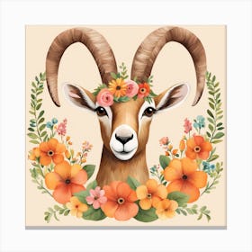 Floral Baby Ibex Nursery Illustration (4) Canvas Print