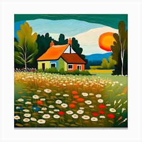 Cottage In The Meadow Canvas Print