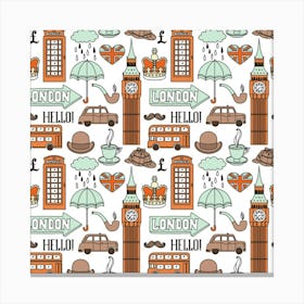 Seamless Pattern With London Elements Landmarks Canvas Print