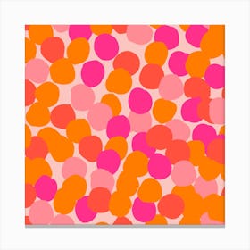 Orange And Pink Vibrant Polka Dot Pattern Square Canvas Print