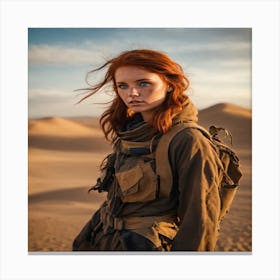 Red Haired Girl In Desert Canvas Print
