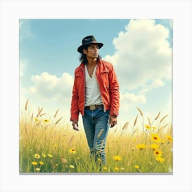 Watercolor Depiction Of Michael Jackson In A Serene Meadow 1 Canvas Print