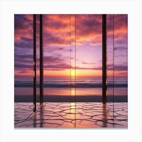 Vivid Colorful Sunset Viewed Through Beautiful Crystal Glass Window, Close Up, Award Winning Photo Canvas Print