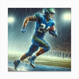 Football Player Running In The Rain 1 Canvas Print