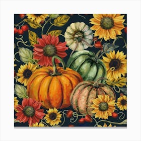 Pumpkins And Sunflowers 6 Canvas Print