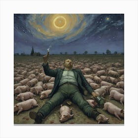 Whiskey Spill in the Pig Pen Pigs In The Night Canvas Print