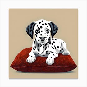 Dalmatian Dog Puppy On Red Cushion Canvas Print