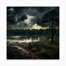 Lightning Over A Lake Canvas Print