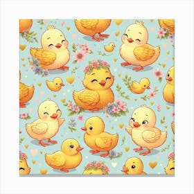 Cute ducklings on kids bedsheets Canvas Print