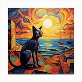 Cat At Sunset 1 Canvas Print