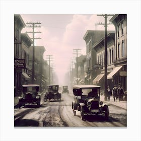 Early Small Town America And The Automobile ~Reimagined 12 Canvas Print