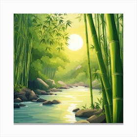 A Stream In A Bamboo Forest At Sun Rise Square Composition 21 Canvas Print