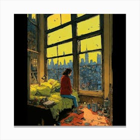 Girl Looking Out Of A Window Canvas Print