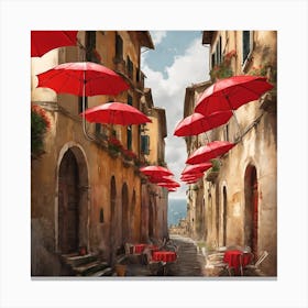 Red Umbrellas In Italy 3 Canvas Print