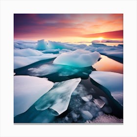 Icebergs At Sunset 2 Canvas Print