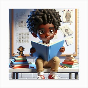 African American 6 years reading book 3D ART 6 Canvas Print