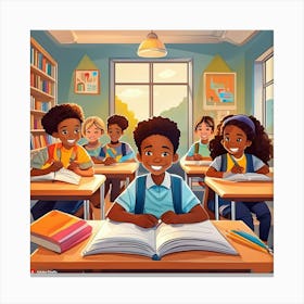 Children Reading In Classroom Canvas Print