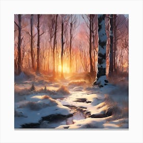 Winter Woodland Stream at Sunset 3 Canvas Print