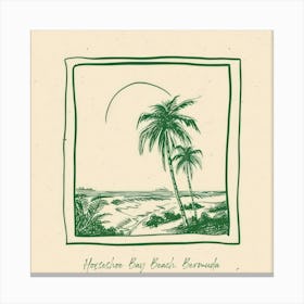 Horseshoe Bay Beach, Bermuda Green Line Art Illustration Canvas Print